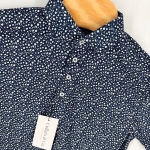 Collars & Co Semi Spread Dress Collar Polo Shirt Mens Large Navy Floral NEW
